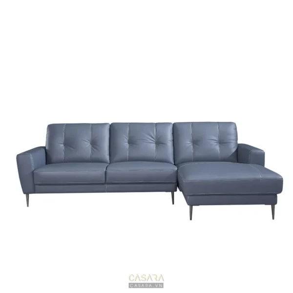Ghế sofa da góc màu xám tro hiện đại, thiết kế tối giản.