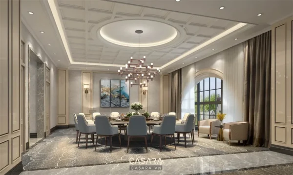 Phòng ăn sang trọng với thiết kế nội thất hiện đại, tinh tế.