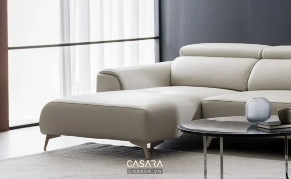 Ghế sofa da góc hiện đại, sang trọng trong không gian phòng khách.