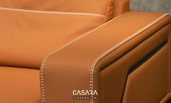 Góc sofa da cam hiện đại, đường may tỉ mỉ, tinh tế.