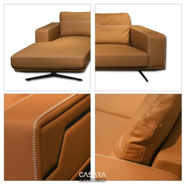 Ghế sofa da góc hiện đại, màu nâu ấm áp, thiết kế sang trọng.