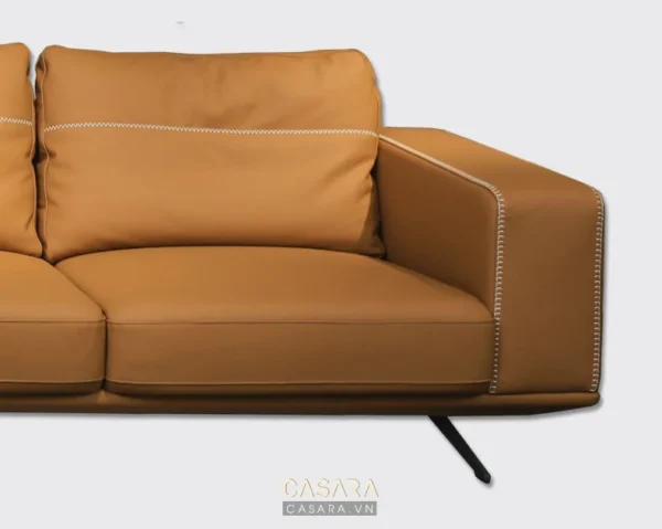 Ghế sofa da màu nâu cam hiện đại, thiết kế tối giản sang trọng.