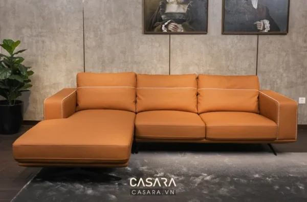 Ghế sofa góc màu cam đất hiện đại, thiết kế tối giản sang trọng.