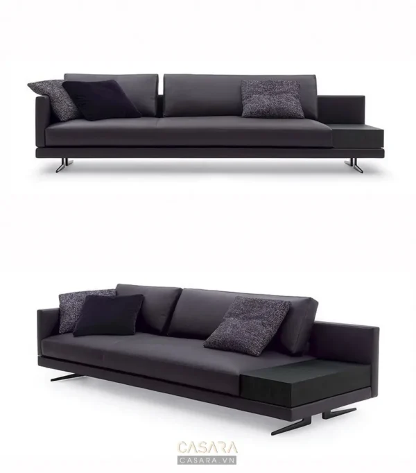 Bộ sofa hiện đại, màu xám đậm, thiết kế tối giản sang trọng.