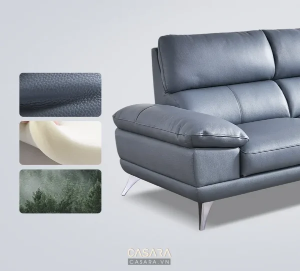 Ghế sofa da cao cấp màu xanh dương, thiết kế hiện đại, sang trọng.