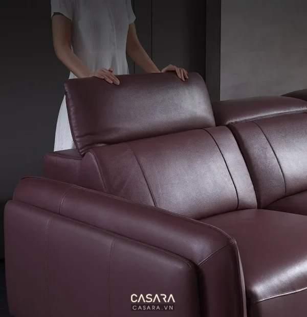 Ghế sofa da màu đỏ burgundy hiện đại, có thể điều chỉnh lưng ghế.