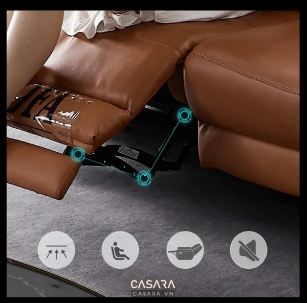 Ghế sofa da cao cấp có cơ chế điều chỉnh hiện đại, tiện nghi.