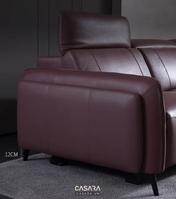 Ghế sofa da màu đỏ burgundy sang trọng, thiết kế hiện đại.