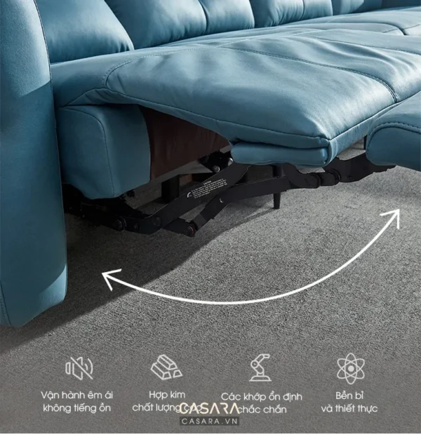 Ghế sofa da cao cấp có cơ chế ngả lưng hiện đại, êm ái.