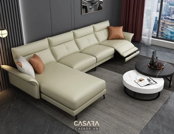 Bộ sofa da góc hiện đại, sang trọng trong phòng khách tiện nghi.