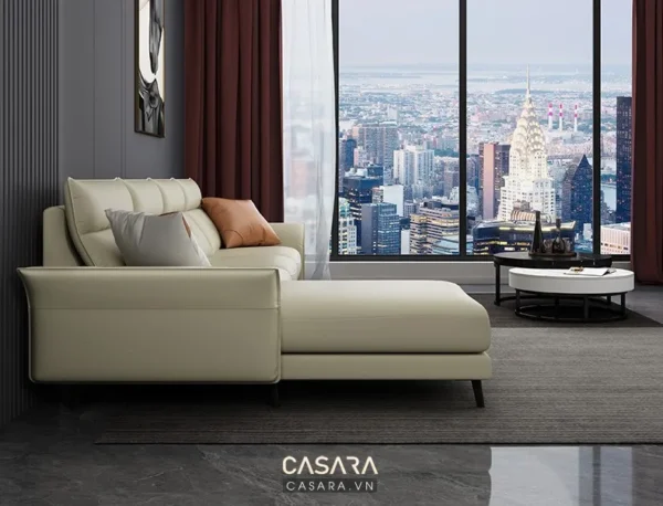 Phòng khách hiện đại, sang trọng với tầm nhìn thành phố tuyệt đẹp.