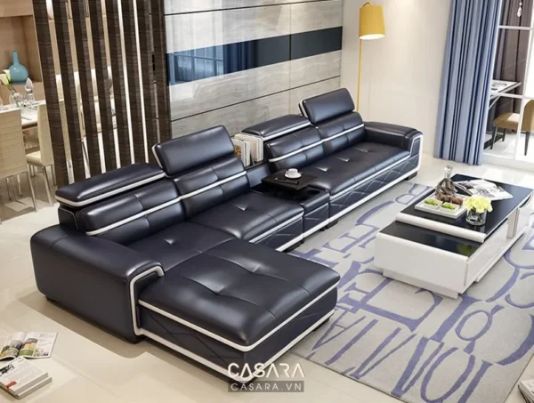 Bộ sofa da góc hiện đại, sang trọng cho phòng khách rộng rãi.