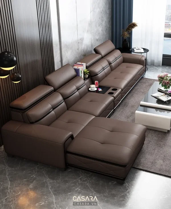 Bộ sofa da góc hiện đại, sang trọng với thiết kế tinh tế.