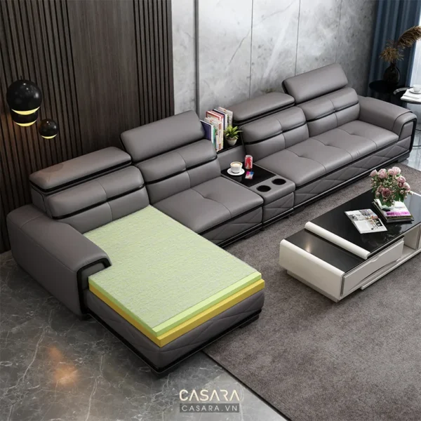 Bộ sofa da góc hiện đại, sang trọng với thiết kế chữ L tinh tế.