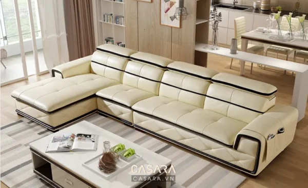 Bộ sofa da góc chữ L hiện đại, sang trọng cho phòng khách.