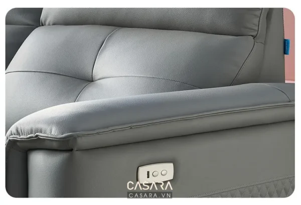 Ghế sofa da xám hiện đại với thiết kế êm ái, sang trọng.