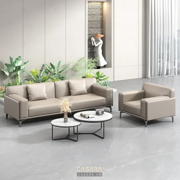 Bộ sofa hiện đại màu be trang nhã trong không gian phòng khách.