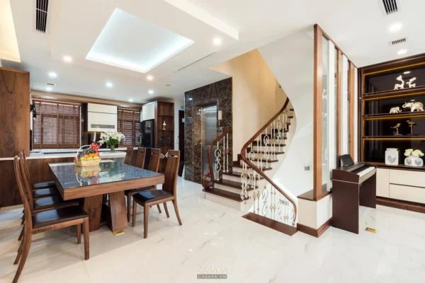 Phòng khách bếp rộng rãi, thiết kế hiện đại, sang trọng.