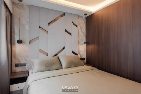 Phòng ngủ hiện đại, sang trọng với tông màu trung tính ấm áp.