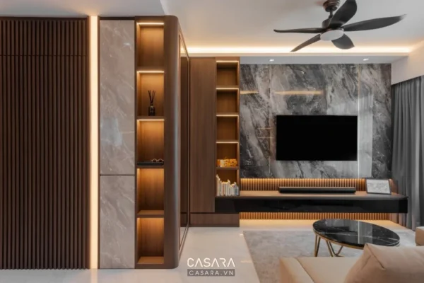 Phòng khách hiện đại, sang trọng với thiết kế nội thất tinh tế.