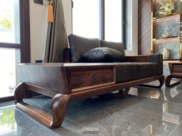 Ghế sofa gỗ tự nhiên thiết kế hiện đại, sang trọng trong phòng khách.