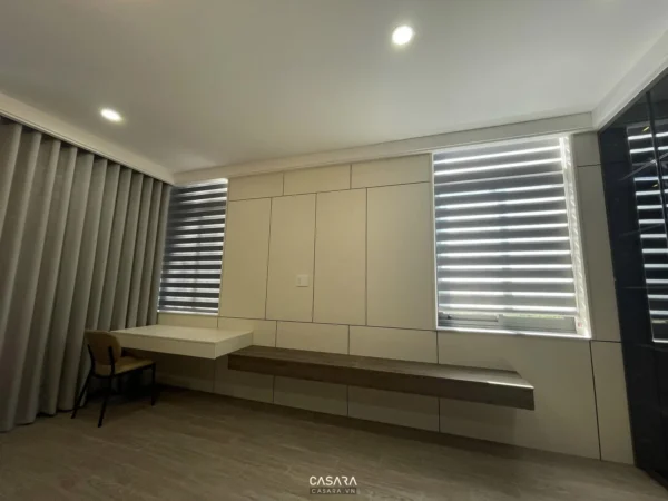 Phòng ngủ hiện đại, tối giản với nội thất màu trung tính ấm áp.