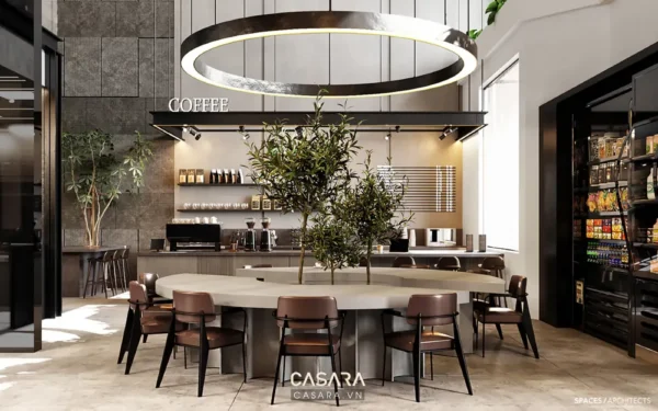 Quán cà phê Casara VN hiện đại với thiết kế tối giản, sang trọng.