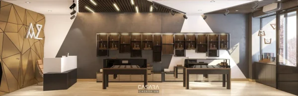 Nội thất cửa hàng sang trọng với thiết kế hiện đại, tinh tế.