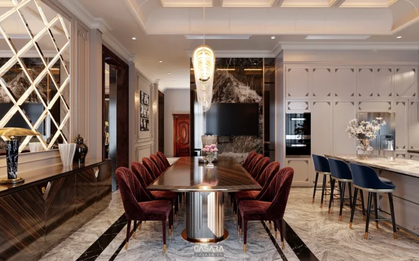 Phòng ăn bếp sang trọng, hiện đại với nội thất tinh tế.