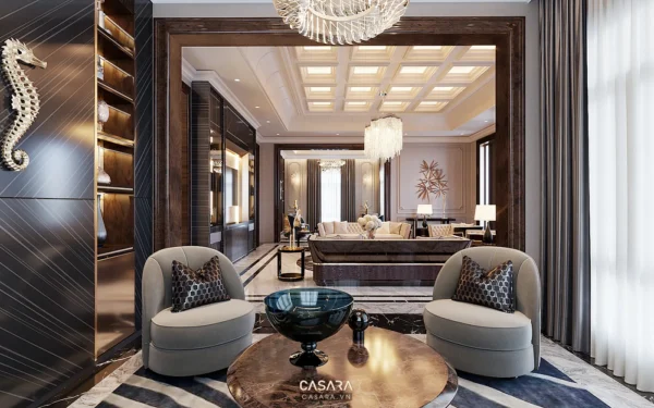 Phòng khách sang trọng với thiết kế nội thất tinh tế, hiện đại.