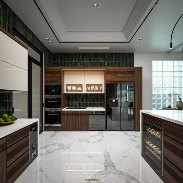 Phòng bếp hiện đại, sang trọng với thiết kế nội thất tinh tế.