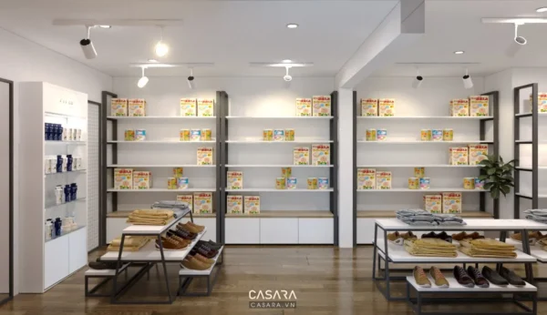 Cửa hàng bán đồ dùng cho bé với không gian sáng sủa, gọn gàng.