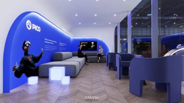 Gian hàng PICO với thiết kế hiện đại, tập trung vào công nghệ VR.