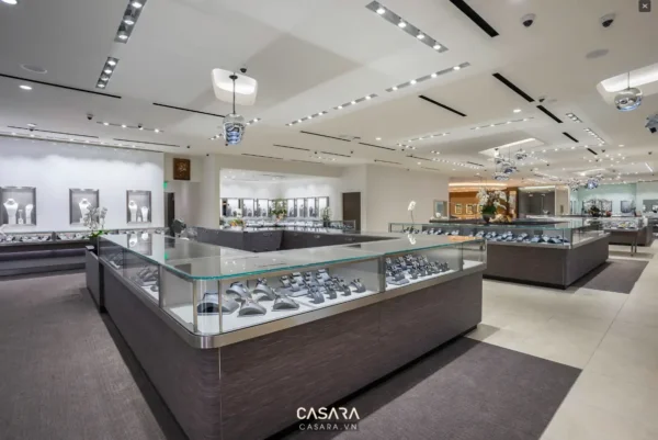 Cửa hàng trang sức Casara với thiết kế hiện đại, sang trọng và tinh tế.