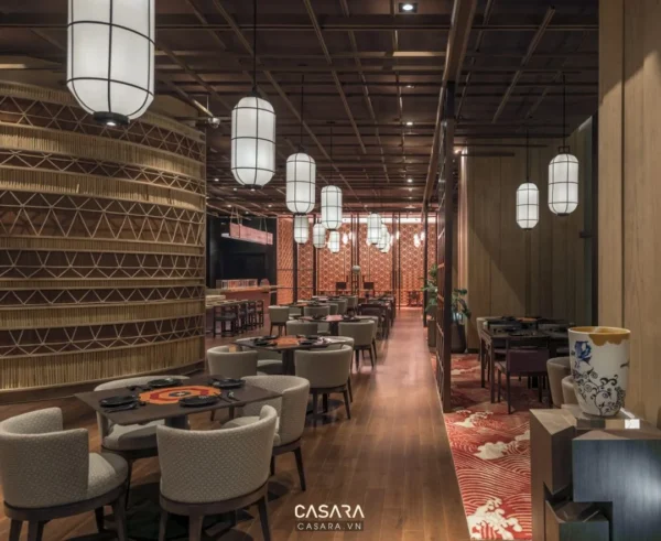 Nhà hàng phong cách Nhật Bản sang trọng, ấm cúng với đèn lồng.