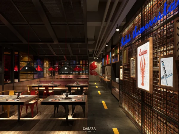 Nhà hàng hải sản với thiết kế độc đáo, ấn tượng và hiện đại.