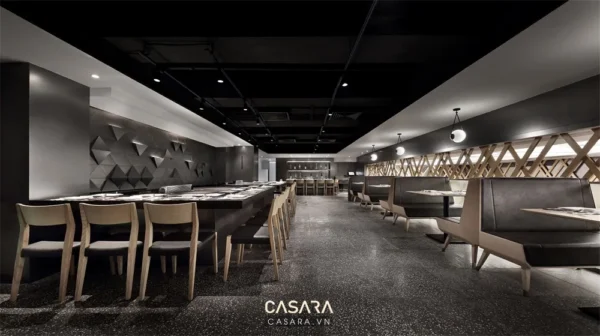 Nội thất nhà hàng Casara hiện đại với thiết kế tối giản, sang trọng.