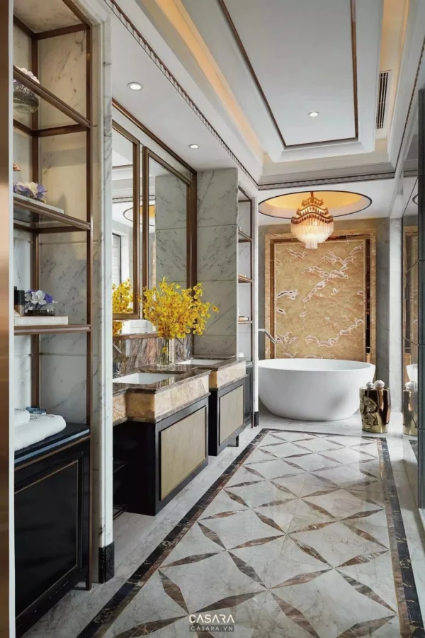 Phòng tắm sang trọng với thiết kế nội thất tinh tế, hiện đại.