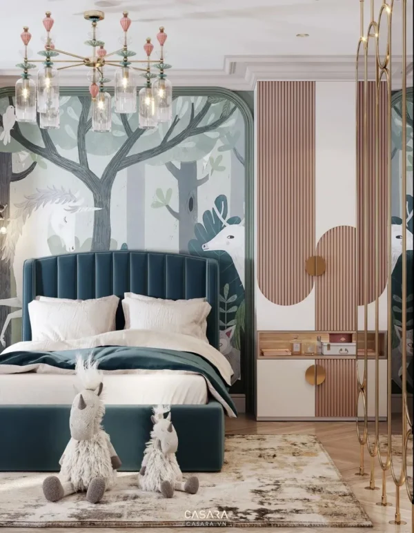 Phòng ngủ trẻ em thiết kế theo phong cách hiện đại, ấm áp và đầy màu sắc.