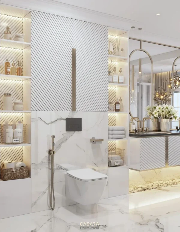 Phòng tắm hiện đại, sang trọng với thiết kế độc đáo, tinh tế.