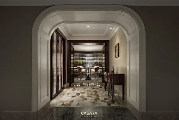 Hầm rượu trang nhã với kiến trúc vòm và nội thất sang trọng.