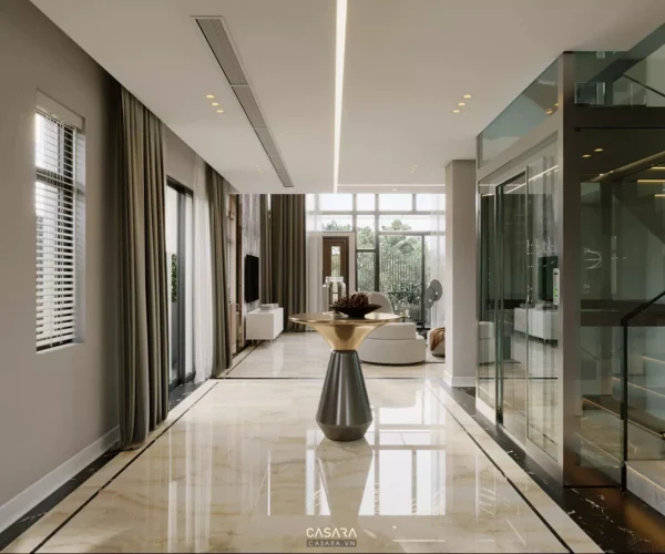 Sảnh đón khách hiện đại, sang trọng với nội thất tinh tế.