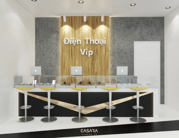 Cửa hàng điện thoại Vip với thiết kế hiện đại, sang trọng và thu hút.