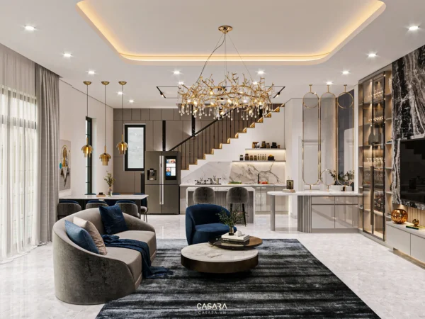 Phòng khách hiện đại, sang trọng với nội thất tinh tế.