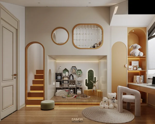 Phòng trẻ em hiện đại, ấm cúng với thiết kế độc đáo, sáng tạo.