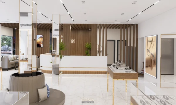 Khu vực lễ tân hiện đại với thiết kế nội thất sang trọng, tinh tế.