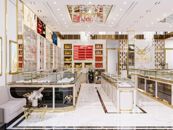 Cửa hàng trang sức sang trọng với thiết kế nội thất hiện đại, tinh tế.