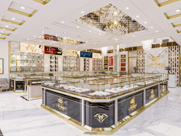 Cửa hàng trang sức sang trọng với thiết kế nội thất hiện đại, tinh tế.