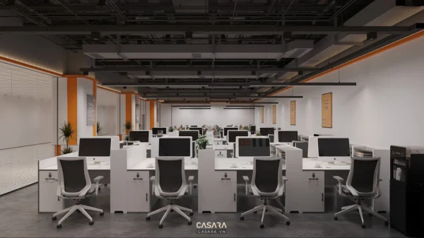 Văn phòng làm việc hiện đại, rộng rãi với thiết kế tối giản.