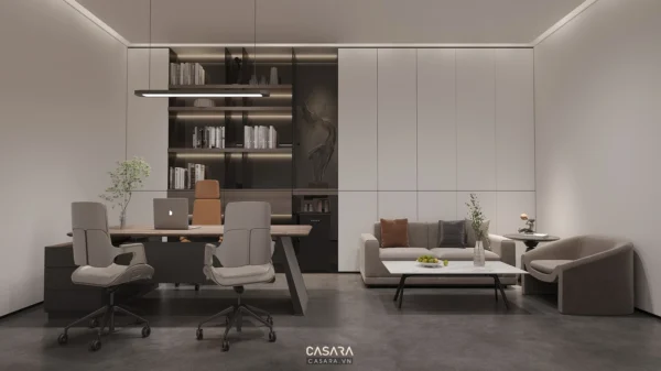 Phòng làm việc hiện đại, tối giản với nội thất sang trọng.